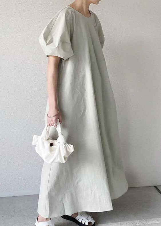 Light Green O Neck Patchwork Cotton Ankle Dress Summer