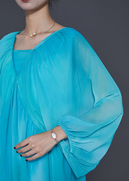 Lake Blue Oversized Tie Dye Chiffon Dresses Spring