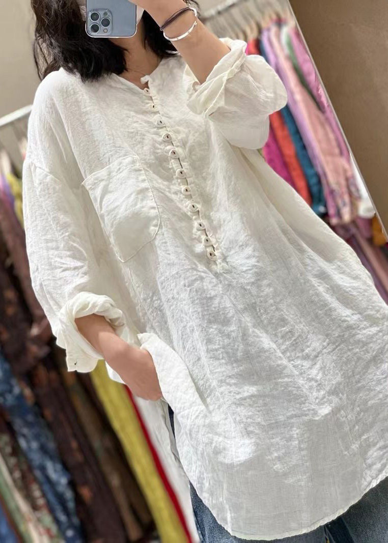 Orange Button Pockets Cotton Top Spring