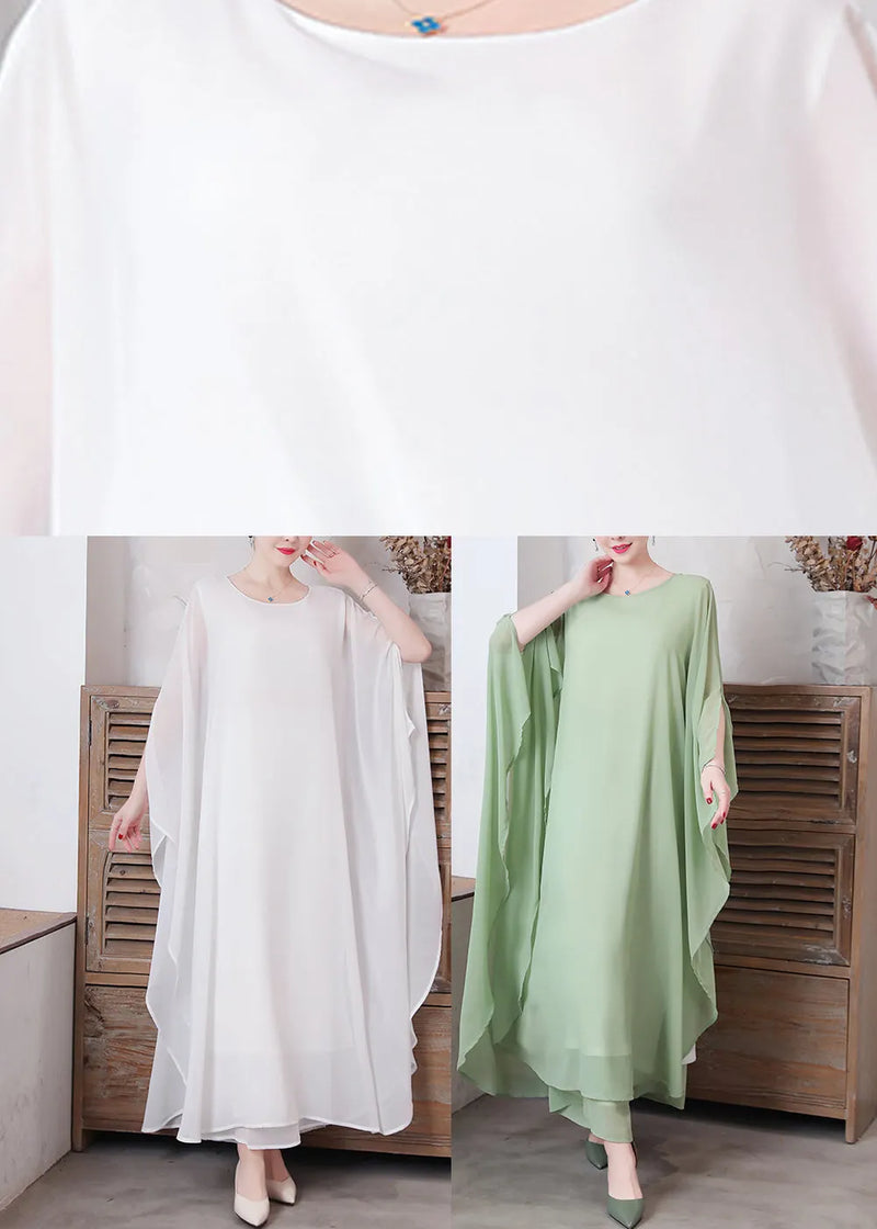 White Chiffon Long Holiday Dresses Long Sleeve