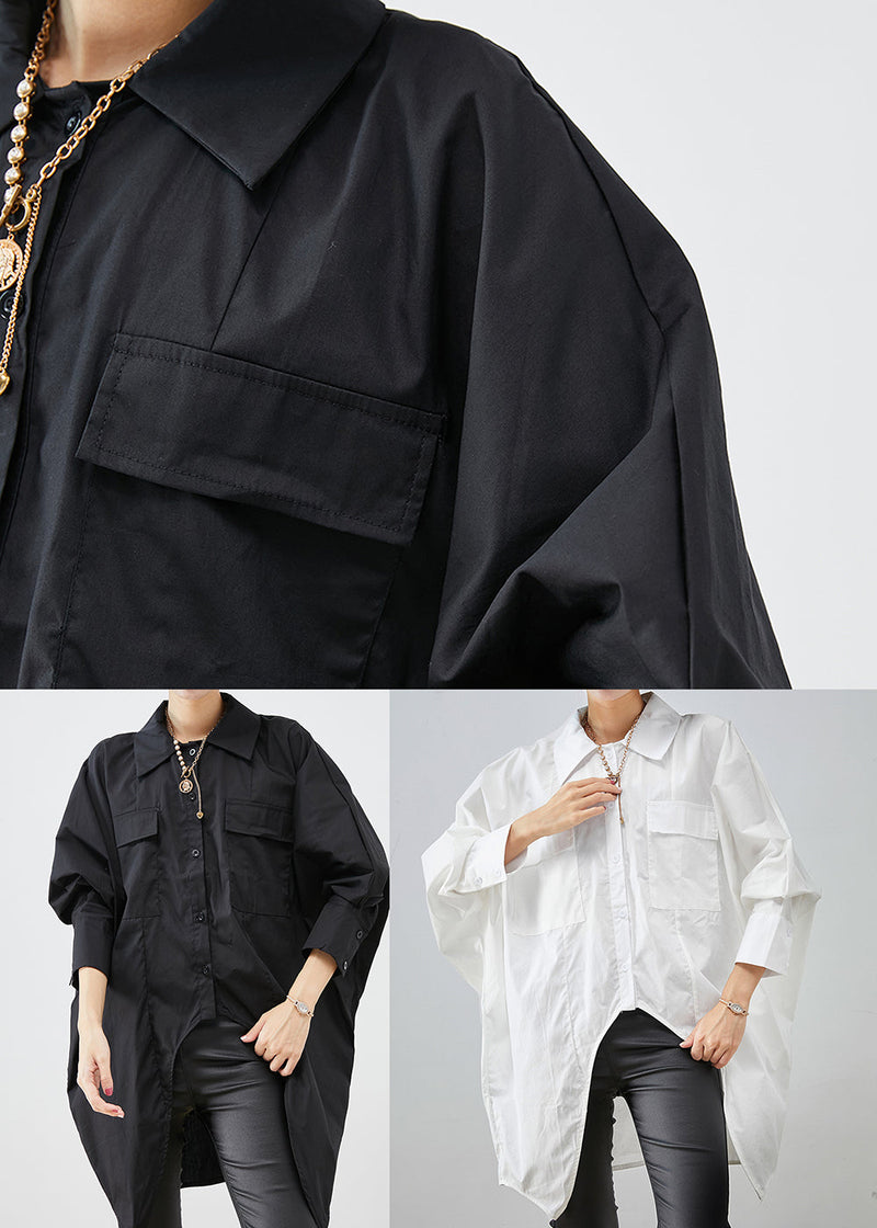 Black Oversized Low High Design Cotton Shirts Fall