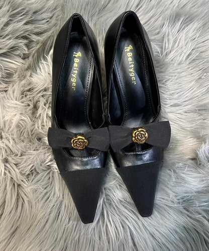 Stylish Black Bow Splicing Stiletto High Heels