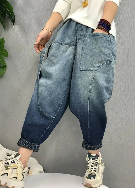 Black Pockets Gradient Color Denim Pants Spring