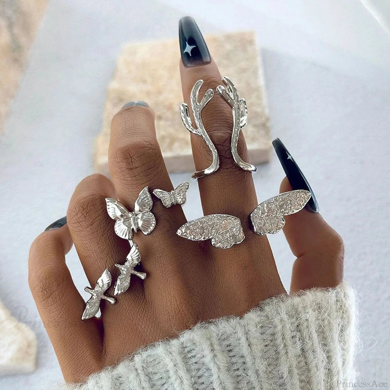 Four Piece Gothic Butterfly Ring