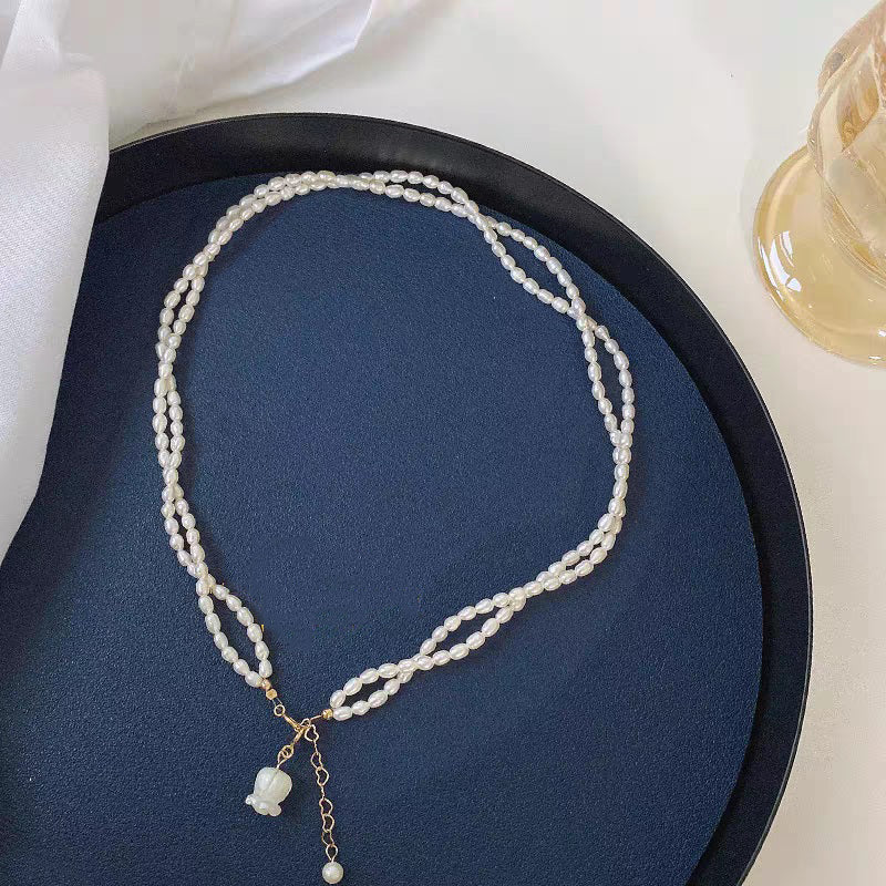 Modern White Alloy Double Layered Pearl Gratuated Bead Necklace