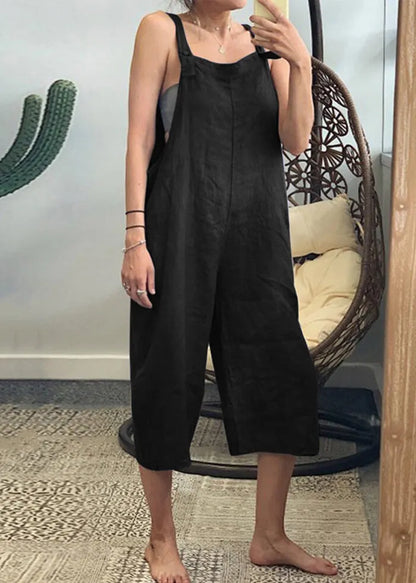 French Yellow High Waist Cotton Jumpsuits Sleeveless