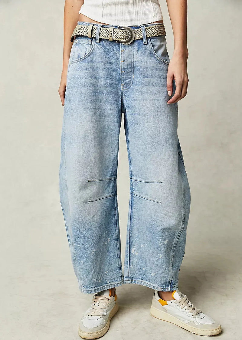 Modern Blue Pockets High Waist Denim Crop Pants Summer
