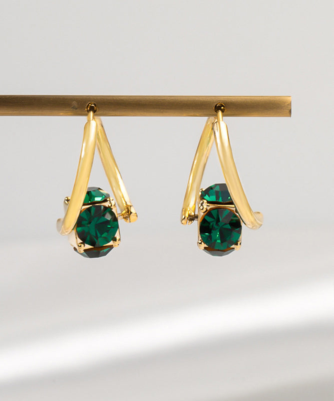 Art Green Copper Overgild Zircon Hoop Earrings