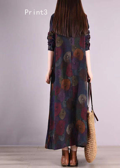 Print Peter Pan Collar Patchwork Cotton Shirts Dresses Fall