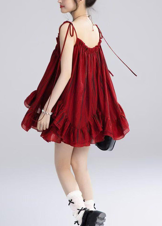 Red Ruffled Spaghetti Strap Top and Skirts Two Pieces Set Summer