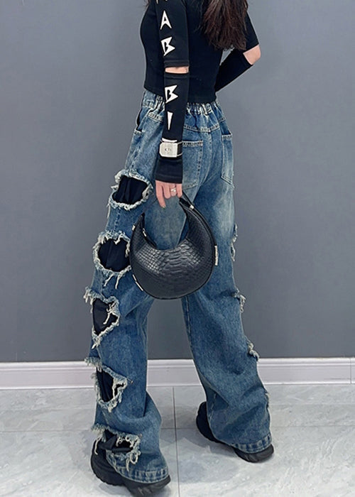 Black Pockets High Waist Denim Pants Spring