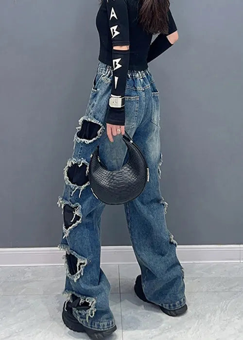 Black Pockets High Waist Denim Pants Spring