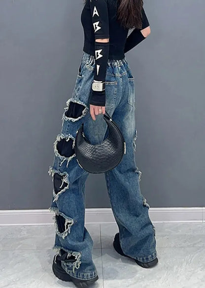 Black Pockets High Waist Denim Pants Spring