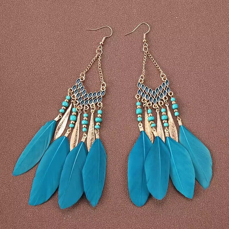Chain Tassel Feather Earrings
