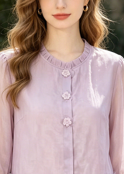 Art Purple Ruffled Cotton Shirt Half Sleeve