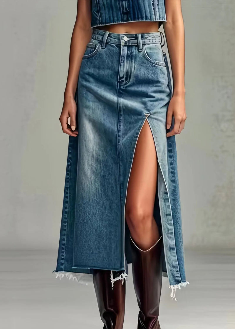 Modern Blue Side Open High Waist Denim Summer Skirts