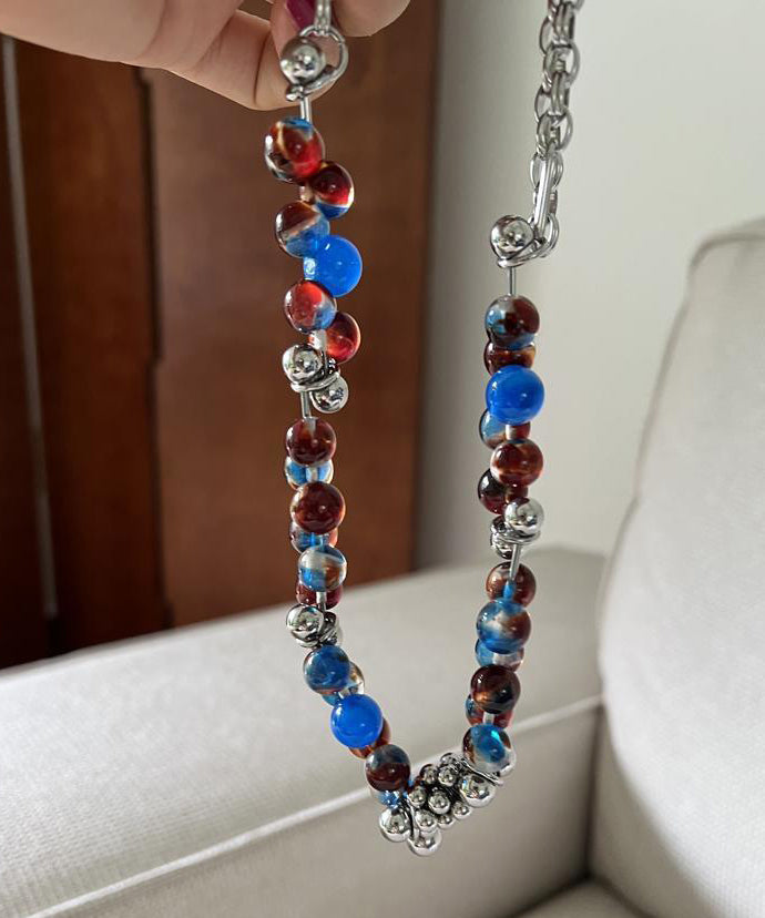 Multicolor Stainless Steel Acrylic Beading Gratuated Bead Necklace
