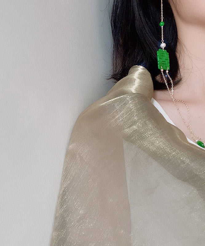 Dry Green Jade Overgild Jade Pearl Tasserl Drop Earrings