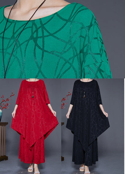Red Asymmetrical Oversized Silk Two Pieces Set Summer