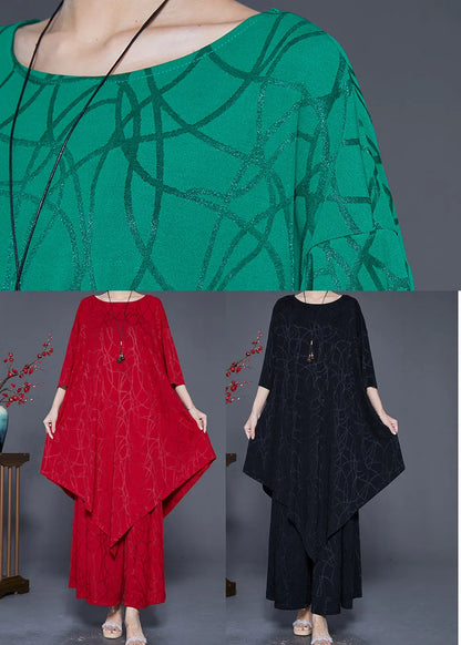 Black Striped Silk Sets 2 Pieces Asymmetrical Summer