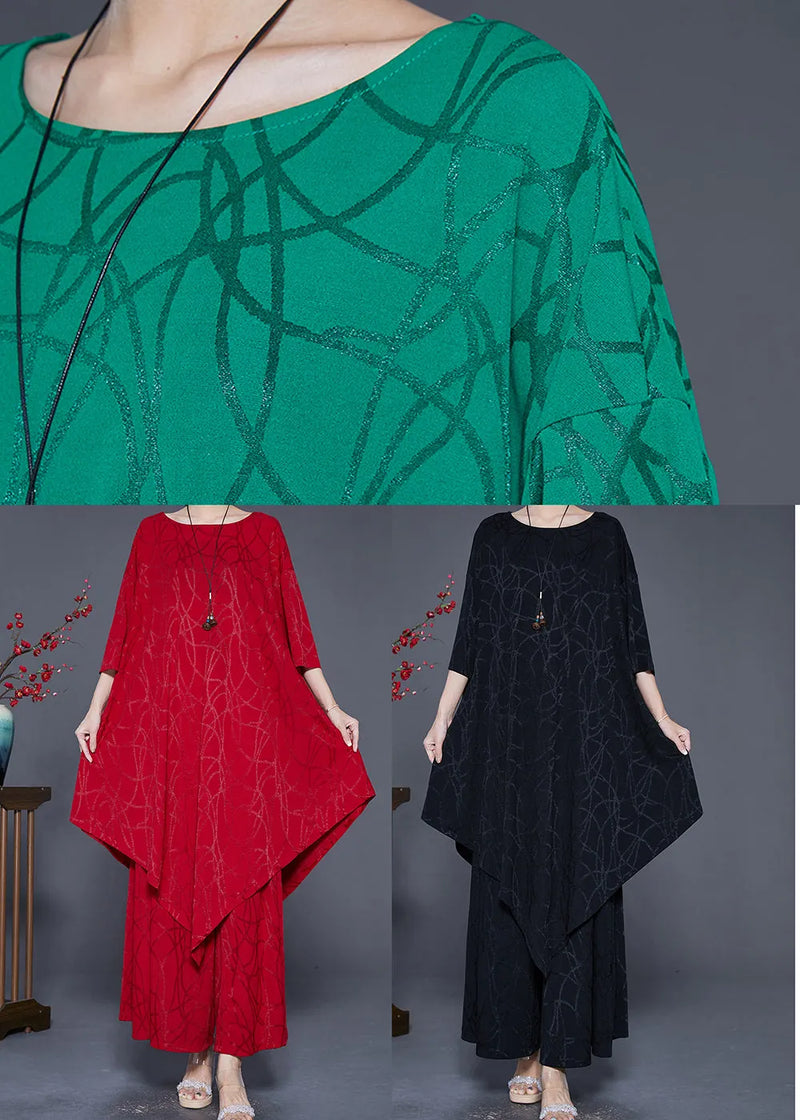 Green Asymmetrical Design Silk Two Pieces Set Summer