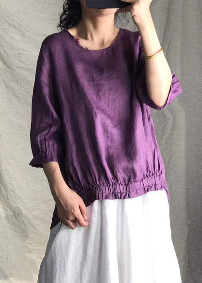 Purple Linen Shirt Tops Half Sleeve