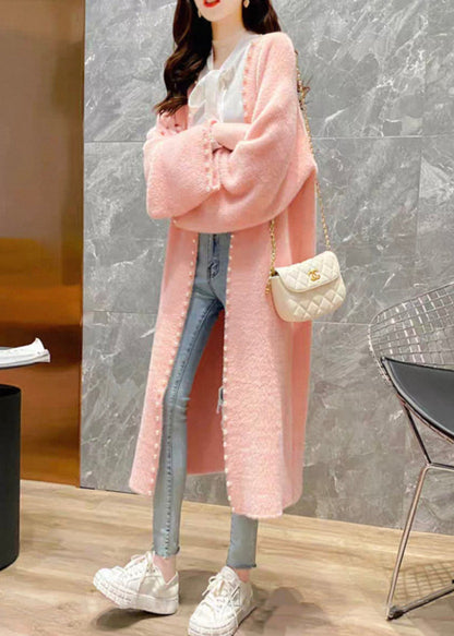 Pink V Neck Pearl Knit Cardigan Spring