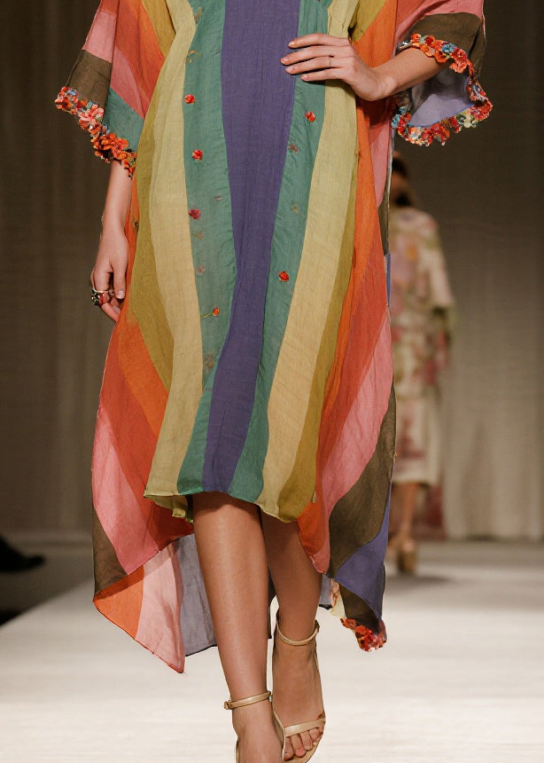 Stylish Colorblock Oversized Striped Cotton Long Dress Summer