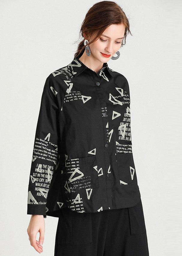 Black Peterpan Collar Pockets Fall Cotton Shirt Tops Long Sleeve