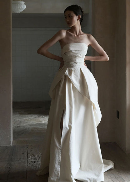 Simple White Bustier Top Flattering Satin Long Dresses Sleeveless Summer
