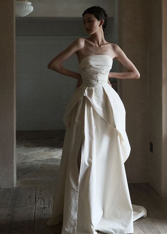 Simple White Bustier Top Flattering Satin Long Dresses Sleeveless Summer