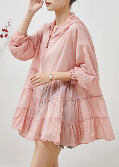Pink Spandex Upf 50+ Coats Hooded Wrinkled Summer