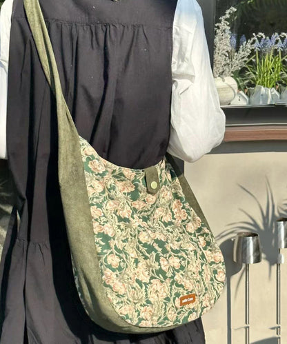 Green Print Patchwork Velour Satchel Handbag