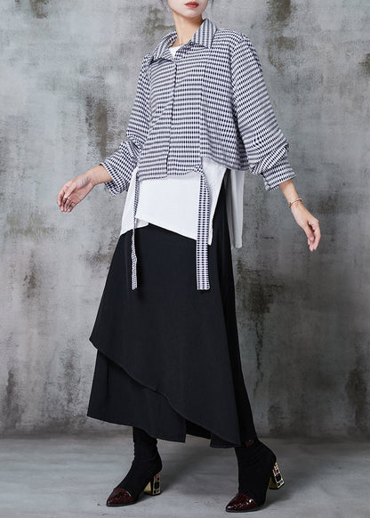 Fine Asymmetrical Patchwork Plaid Cotton Tops and Skirts Two Piece Set Outfits Spring
