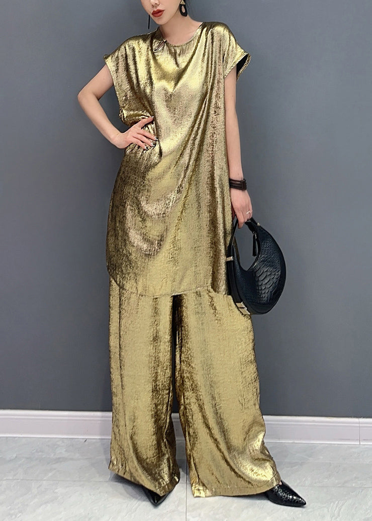 Summer New Gold Short Sleeved Top and Pants Two Piece Set