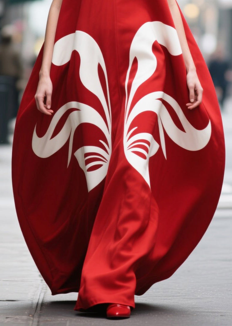 Red Oversized Print Chiffon Party Dress Summer