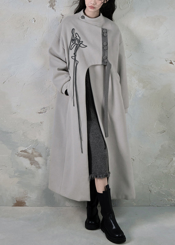 Loose Black Asymmetrical Button Pockets Long Trench Coats Spring