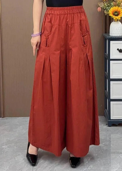 Brown Oversized Pockets Wrinkled Cotton Pants Skirts Fall