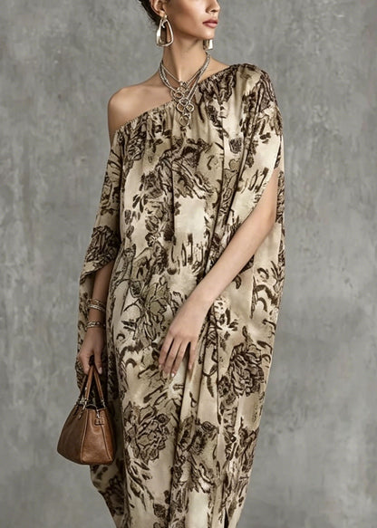 Asymmetrical Design Print Cotton Dress Batwing Sleeve