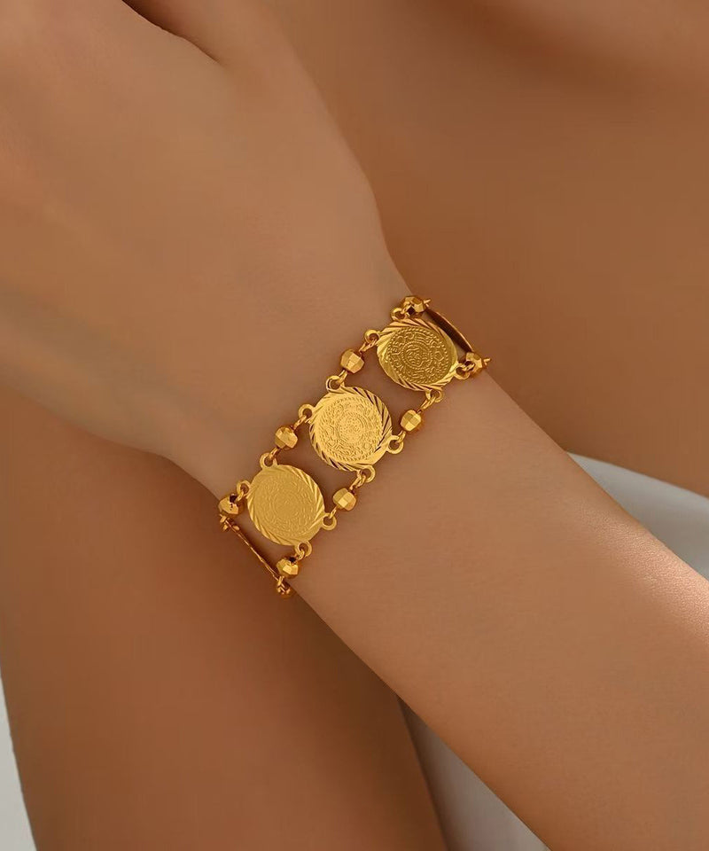 Fine Gold Sterling Silver Overgild Double-layer Coin Charm Bracelet