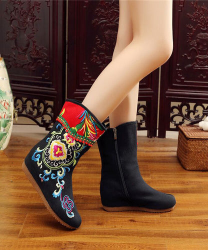 Handmade Comfy Red Embroidery Wedge Boots