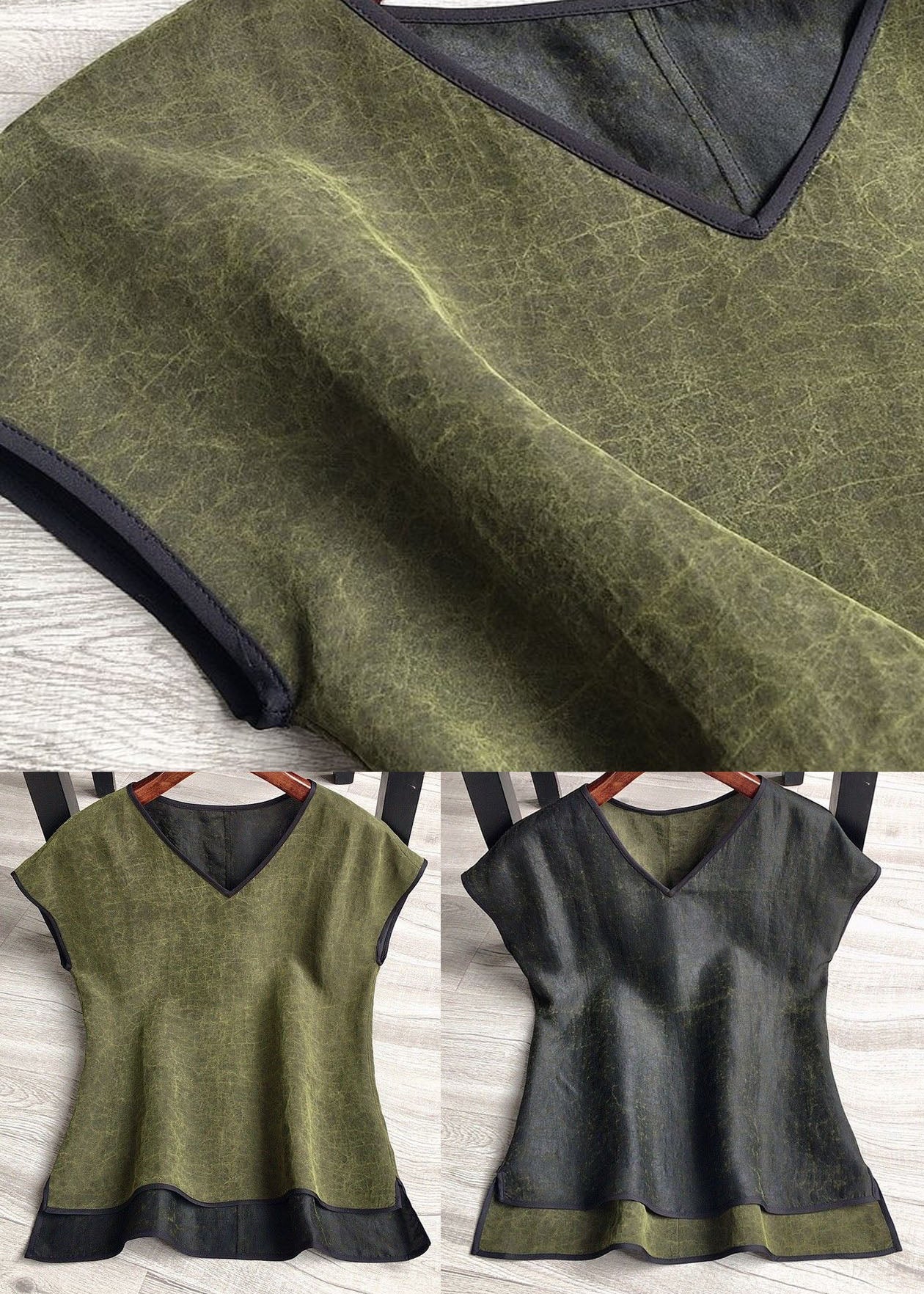 Black Wear on Both Sides Silk Tops V Neck Summer