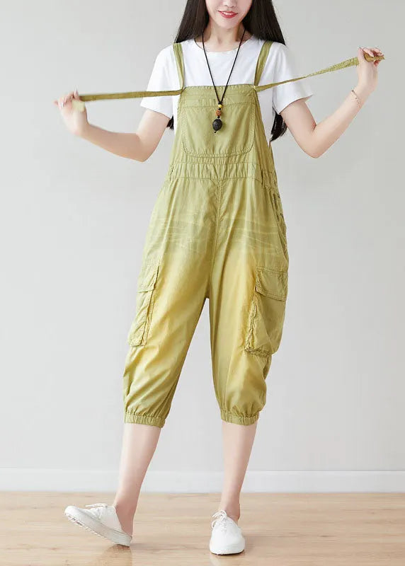 Light Green Oversized Pockets Cotton Jumpsuits Spring