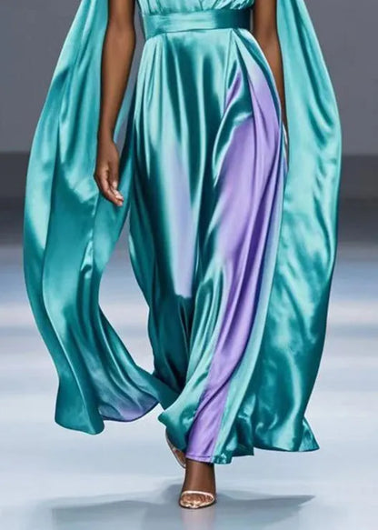 Green V Neck Tie Dye Silk Party Dress Summer