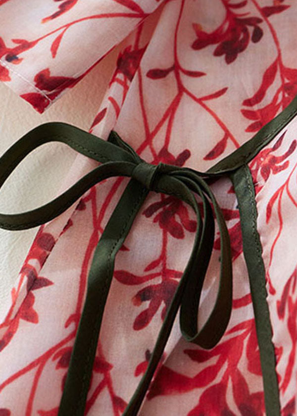 Diy Red Stand Collar Print Button Cotton Blend Holiday Cinch Dress Half Sleeve Summer