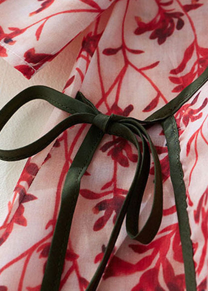Diy Red Stand Collar Print Button Cotton Blend Holiday Cinch Dress Half Sleeve Summer