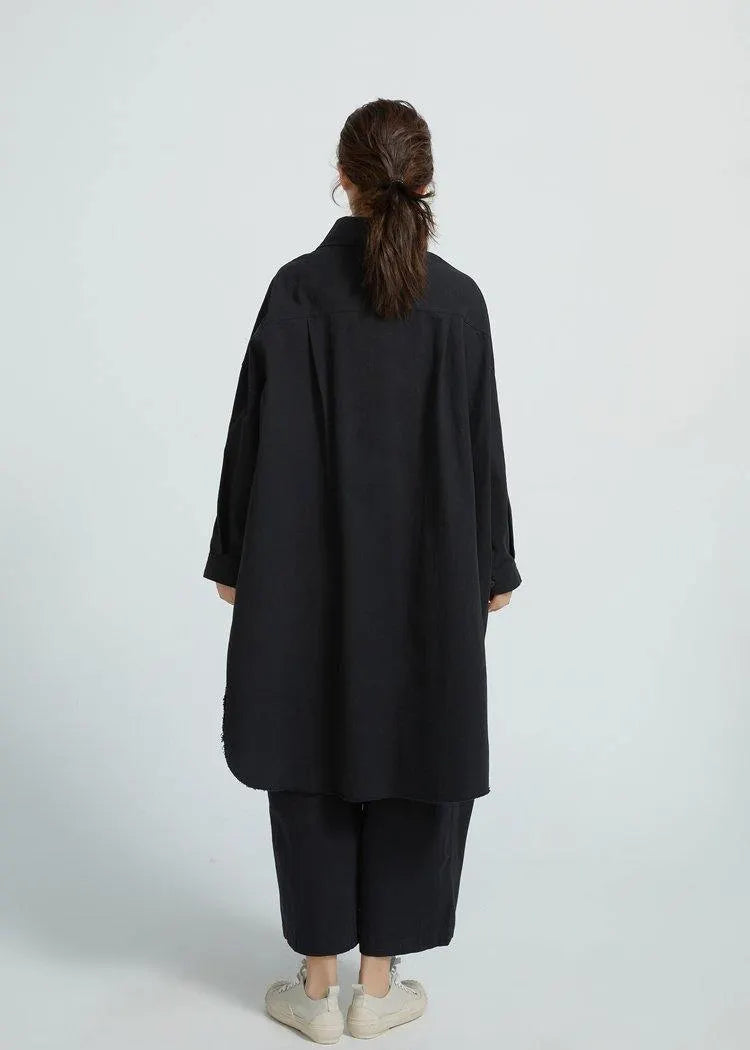 Big Pockets Cotton Spring Wardrobes Sewing Black Shirt Dress