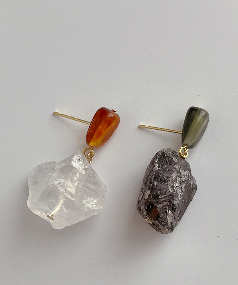 Copper Overgild Asymmetrical Crystal Drop Earrings