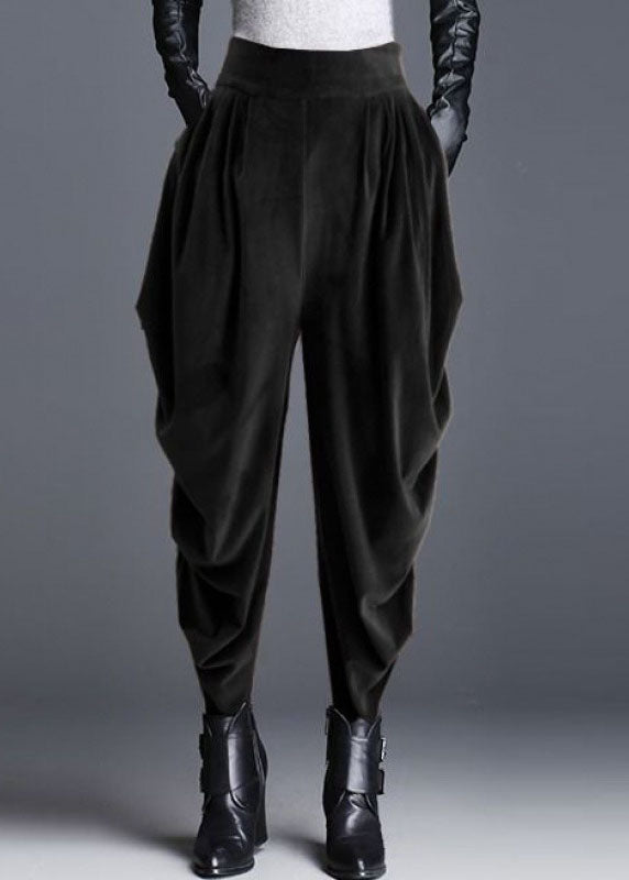 Natural Black Loose Wrinkled Harem Fall Pants