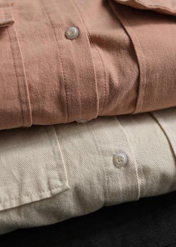 French Beige Tops Lapel Pockets Daily Spring Shirt